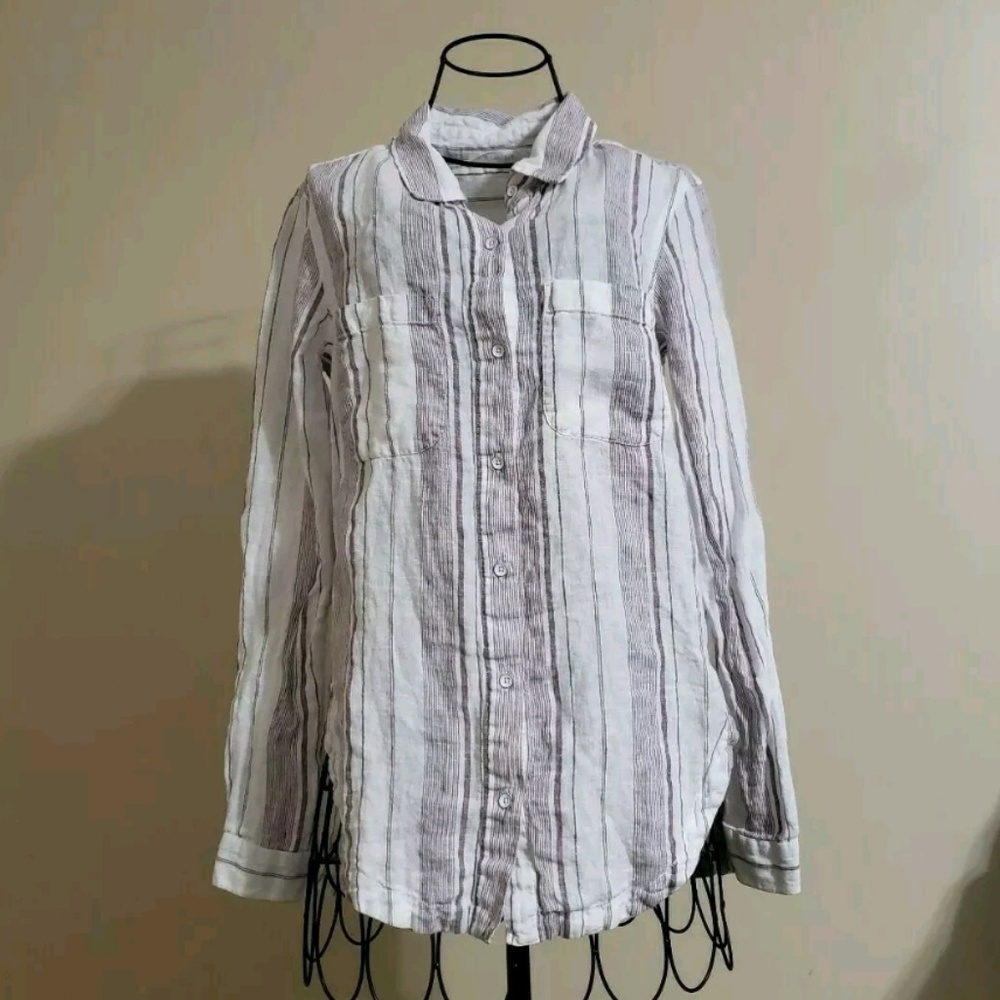 Athleta Stripe Peninsula Top 2.0 100% Linen